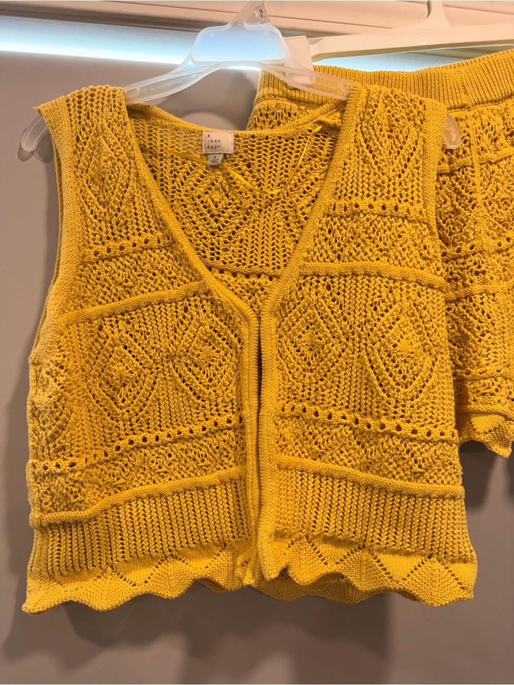 a new day Yellow Crochet Knit set